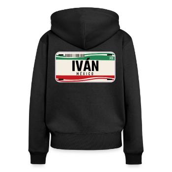 Ivan Plaques de véhicule mexicaines personnalisées w nom - Sweat à capuche zippé Premium bio Femme - noir - Dos - Julia (174cm)