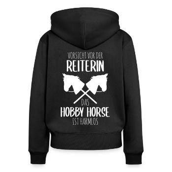 Hobby Horse Hobby Horsing Reiterin Pferd Geschenk - Frauen Premium Bio Zip Hoodie - Schwarz - Hinten - Julia (174cm)