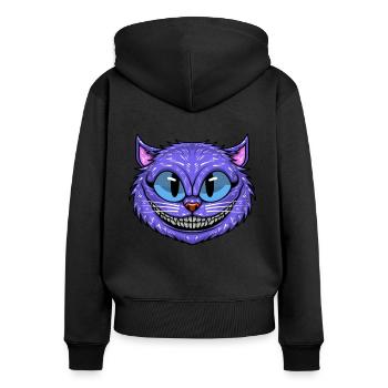 Lustige Grinsekatze - Frauen Premium Bio Zip Hoodie - Schwarz - Hinten - Julia (174cm)