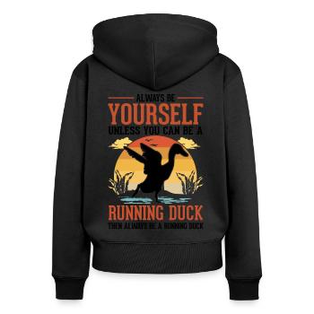 Indian Running Duck Gift Running Duck - Women's Premium Organic Zip Hoodie - black - Back - Julia (174cm)