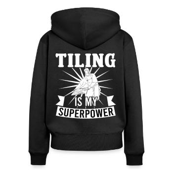 Tiling My Superpower Flooring - Women's Premium Organic Zip Hoodie - black - Back - Julia (174cm)