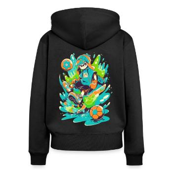 Joueur de football funky dans la conception de jeux d’art de rue - Sweat à capuche zippé Premium bio Femme - noir - Dos - Julia (174cm)