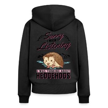 Hérisson Cadeau Hérisson épineux - Sweat à capuche zippé Premium bio Femme - noir - Dos - Julia (174cm)