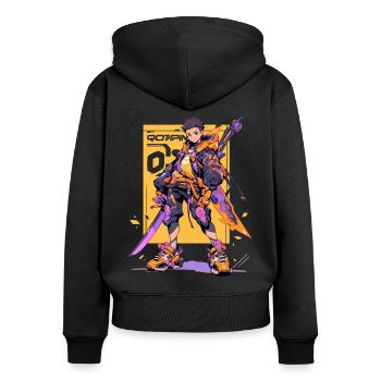 Shibuya: Cool Anime Boy avec épée japonaise - Sweat à capuche zippé Premium bio Femme - noir - Dos - Julia (174cm)