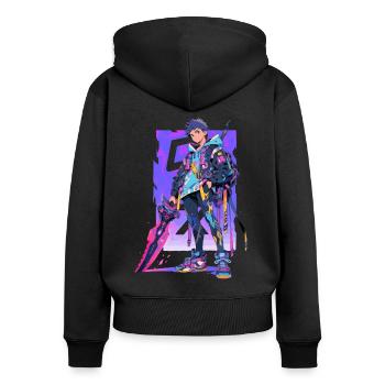 Shibuya: Cool Anime Boy avec épée japonaise - Sweat à capuche zippé Premium bio Femme - noir - Dos - Julia (174cm)