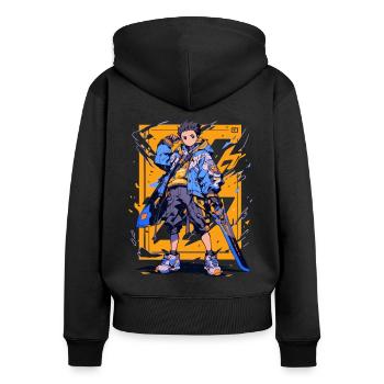 Shibuya: Cool Anime Boy avec épée japonaise - Sweat à capuche zippé Premium bio Femme - noir - Dos - Julia (174cm)