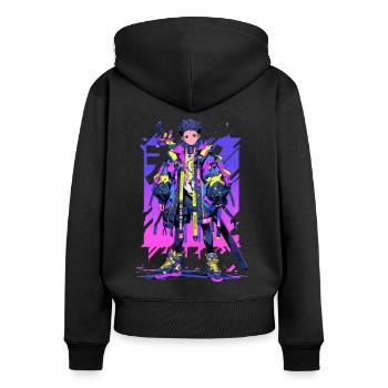 Shibuya: Cooler Anime Junge mit Schwert Japanisch - Frauen Premium Bio Zip Hoodie - Schwarz - Hinten - Julia (174cm)
