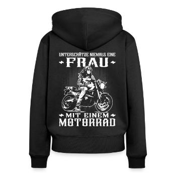 Motorradfahrerin - Bikerin / Bikerfrau - Frauen Premium Bio Zip Hoodie - Schwarz - Hinten - Julia (174cm)