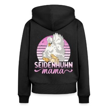 Seidenhuhn Mama Seidenhühner Huhn Hühner Hennen - Frauen Premium Bio Zip Hoodie - Schwarz - Hinten - Julia (174cm)