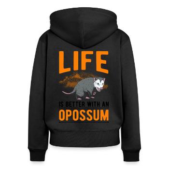 La vie est meilleure avec un opossum - Sweat à capuche zippé Premium bio Femme - noir - Dos - Julia (174cm)