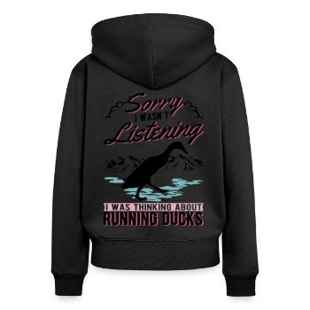 Indian Running Duck Gift Bottle Duck - Women's Premium Organic Zip Hoodie - black - Back - Julia (174cm)