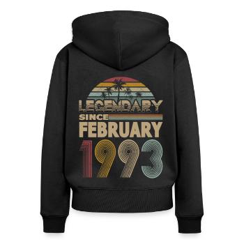 30. Geburtstag Jahrgang Februar 1993 Legendary - Frauen Premium Bio Zip Hoodie - Schwarz - Hinten - Julia (174cm)