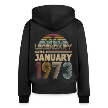 50. Geburtstag Jahrgang Januar 1973 Legendary 1973 - Frauen Premium Bio Zip Hoodie - Schwarz - Hinten - Julia (174cm)
