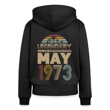 50. Geburtstag Jahrgang Mai 1973 Legendary 1973 - Frauen Premium Bio Zip Hoodie - Schwarz - Hinten - Julia (174cm)
