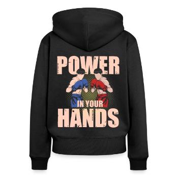 Le pouvoir dans votre main - Sweat à capuche zippé Premium bio Femme - noir - Dos - Julia (174cm)
