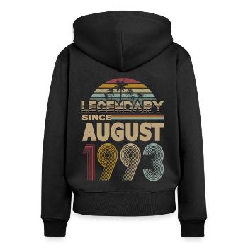 30ème Anniversaire Millésime Août 1993 Légendaire 1993 - Sweat à capuche zippé Premium bio Femme - noir - Dos - Julia (174cm)