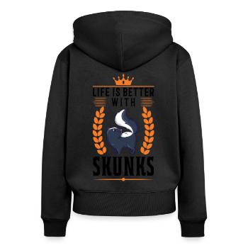 Das Leben ist besser mit einem Stinktier - Frauen Premium Bio Zip Hoodie - Schwarz - Hinten - Julia (174cm)