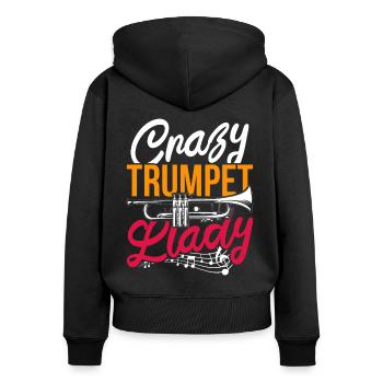 Trompetenspielerin Trompeterin Crazy Trumpet Lady - Frauen Premium Bio Zip Hoodie - Schwarz - Hinten - Julia (174cm)