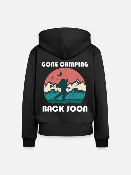 Gone camping, back soon - Frauen Premium Bio Zip Hoodie - Schwarz