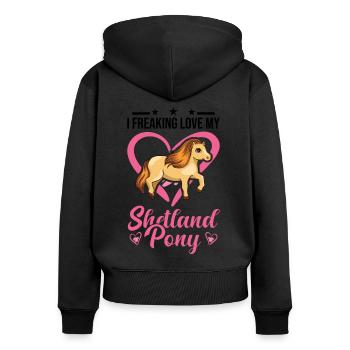 Shetland Pony Geschenk Shetty - Frauen Premium Bio Zip Hoodie - Schwarz - Hinten - Julia (174cm)