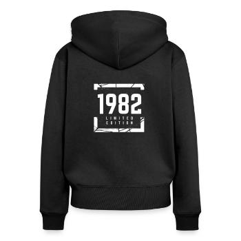 1982 Limitierte Auflage - Frauen Premium Bio Zip Hoodie - Schwarz - Hinten - Julia (174cm)