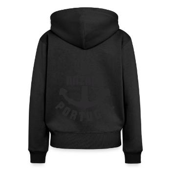 Port d’ancrage du point de pêche de Nazare - Sweat à capuche zippé Premium bio Femme - noir - Dos - Julia (174cm)