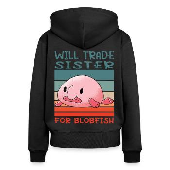 Costume de Blobfish - Visage de poisson Blob laid - - Sweat à capuche zippé Premium bio Femme - noir - Dos - Julia (174cm)