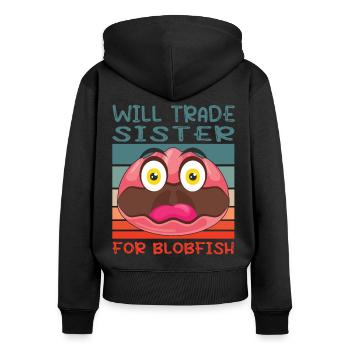 Costume de Blobfish - Visage de poisson Blob laid - - Sweat à capuche zippé Premium bio Femme - noir - Dos - Julia (174cm)