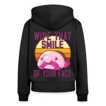 Costume de Blobfish - Visage de poisson Blob laid - - Sweat à capuche zippé Premium bio Femme - noir - Dos - Julia (174cm)