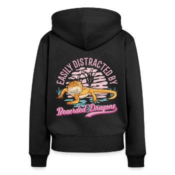 Facilement distrait par les dragons barbus Dragon barbu - Sweat à capuche zippé Premium bio Femme - noir - Dos - Julia (174cm)