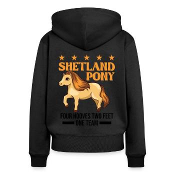 Shetland Pony 4 Hufen 2 Beine Ein Team - Frauen Premium Bio Zip Hoodie - Schwarz - Hinten - Julia (174cm)