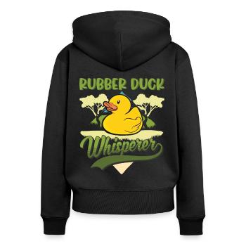 Canards en caoutchouc, Chuchoteurs, Canards en caoutchouc, Canards en caoutchouc, Canards en caoutchouc - Sweat à capuche zippé Premium bio Femme - noir - Dos - Julia (174cm)