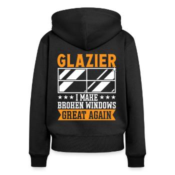Glaser Glazier Broken Windows Great Again Glas - Frauen Premium Bio Zip Hoodie - Schwarz - Hinten - Julia (174cm)