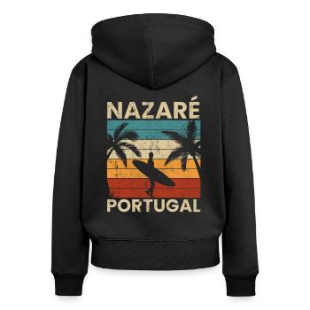 Nazaré, Portugal - Sweat à capuche zippé Premium bio Femme - noir - Dos - Julia (174cm)