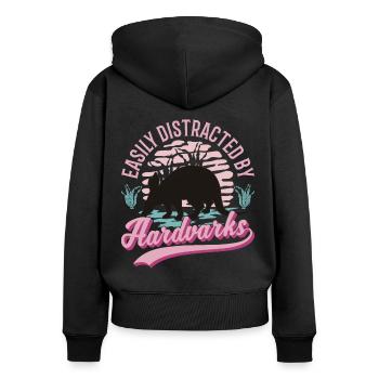 Facilement distrait par Aardvarks Aardvark Aardvark - Sweat à capuche zippé Premium bio Femme - noir - Dos - Julia (174cm)