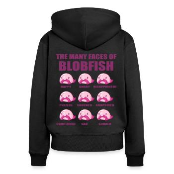 Costume de Blobfish - Visage de poisson Blob laid - - Sweat à capuche zippé Premium bio Femme - noir - Dos - Julia (174cm)