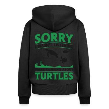 Sea Turtle Tortoise Sorry I Wasn't - Frauen Premium Bio Zip Hoodie - Schwarz - Hinten - Julia (174cm)