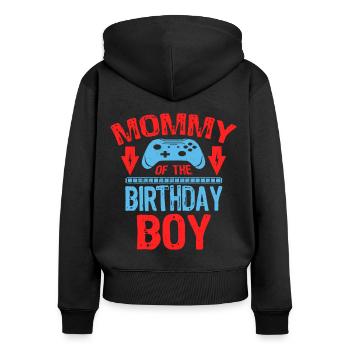 Maman de la famille de jeux de garçon d’anniversaire - Sweat à capuche zippé Premium bio Femme - noir - Dos - Julia (174cm)