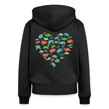 Sea Turtle Tortoise Heart - Frauen Premium Bio Zip Hoodie - Schwarz - Hinten - Julia (174cm)