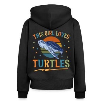 Sea Turtle Tortoise Retro Vintage - Sweat à capuche zippé Premium bio Femme - noir - Dos - Julia (174cm)