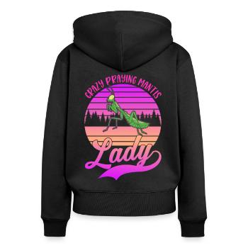 Verrückte Gottesanbeterin Frau - Frauen Premium Bio Zip Hoodie - Schwarz - Hinten - Julia (174cm)