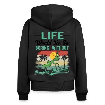 Gottesanbeterin Geschenk Mantis Fangschrecke - Frauen Premium Bio Zip Hoodie - Schwarz - Hinten - Julia (174cm)