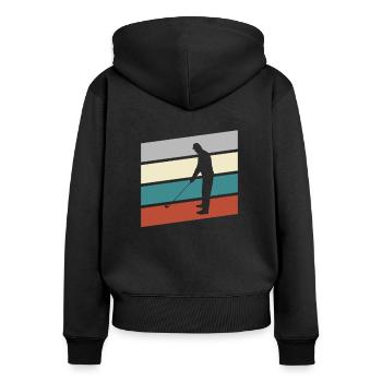 Golf Retro - Frauen Premium Bio Zip Hoodie - Schwarz - Hinten - Julia (174cm)