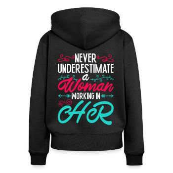 Responsable RH Responsable Ressources Humaines - Sweat à capuche zippé Premium bio Femme - noir - Dos - Julia (174cm)