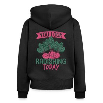 Farmer Farmer Farmer Farm Country Egg Field Work - Women's Premium Organic Zip Hoodie - black - Back - Julia (174cm)