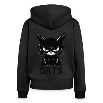 Chats mignon visage de chat agacé - Sweat à capuche zippé Premium bio Femme - noir - Dos - Julia (174cm)