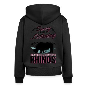 Rhino Gift Rhino Rhinoceros - Women's Premium Organic Zip Hoodie - black - Back - Julia (174cm)