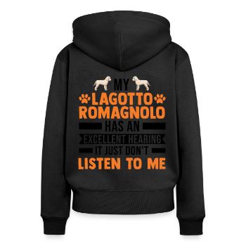 Lagotto Romagnolo Wasserhund - Frauen Premium Bio Zip Hoodie - Schwarz - Hinten - Julia (174cm)