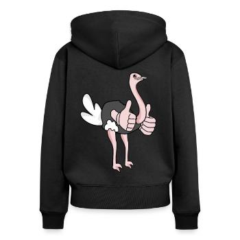 Vogelstrauß gibt Daumen hoch - Frauen Premium Bio Zip Hoodie - Schwarz - Hinten - Julia (174cm)