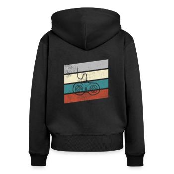 Gaming Retro - Frauen Premium Bio Zip Hoodie - Schwarz - Hinten - Julia (174cm)